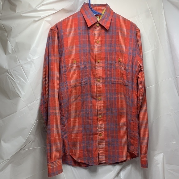 Men’s J Crew Red Blue white Flannel Button Down Long Sleeve Shirt Size Medium - Picture 3 of 4